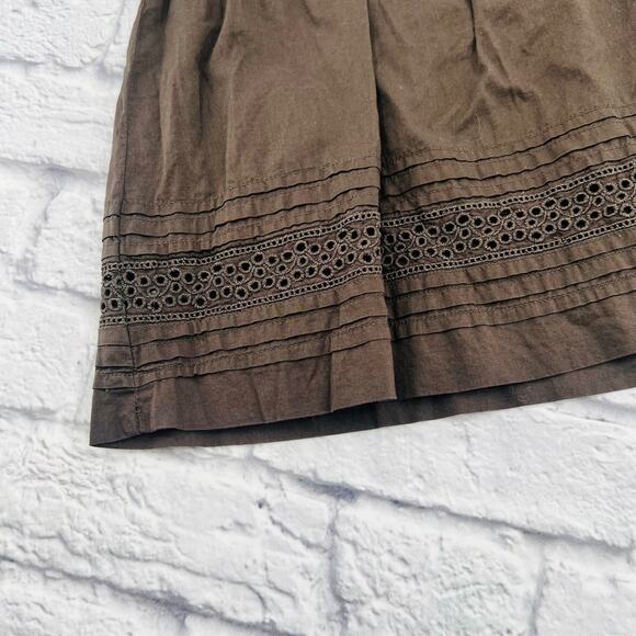 ANN TAYLOR LOFT Women's Eyelet Lace Trim Mini Skirt‎ 4 Petite Brown  Pleated - Picture 4 of 9